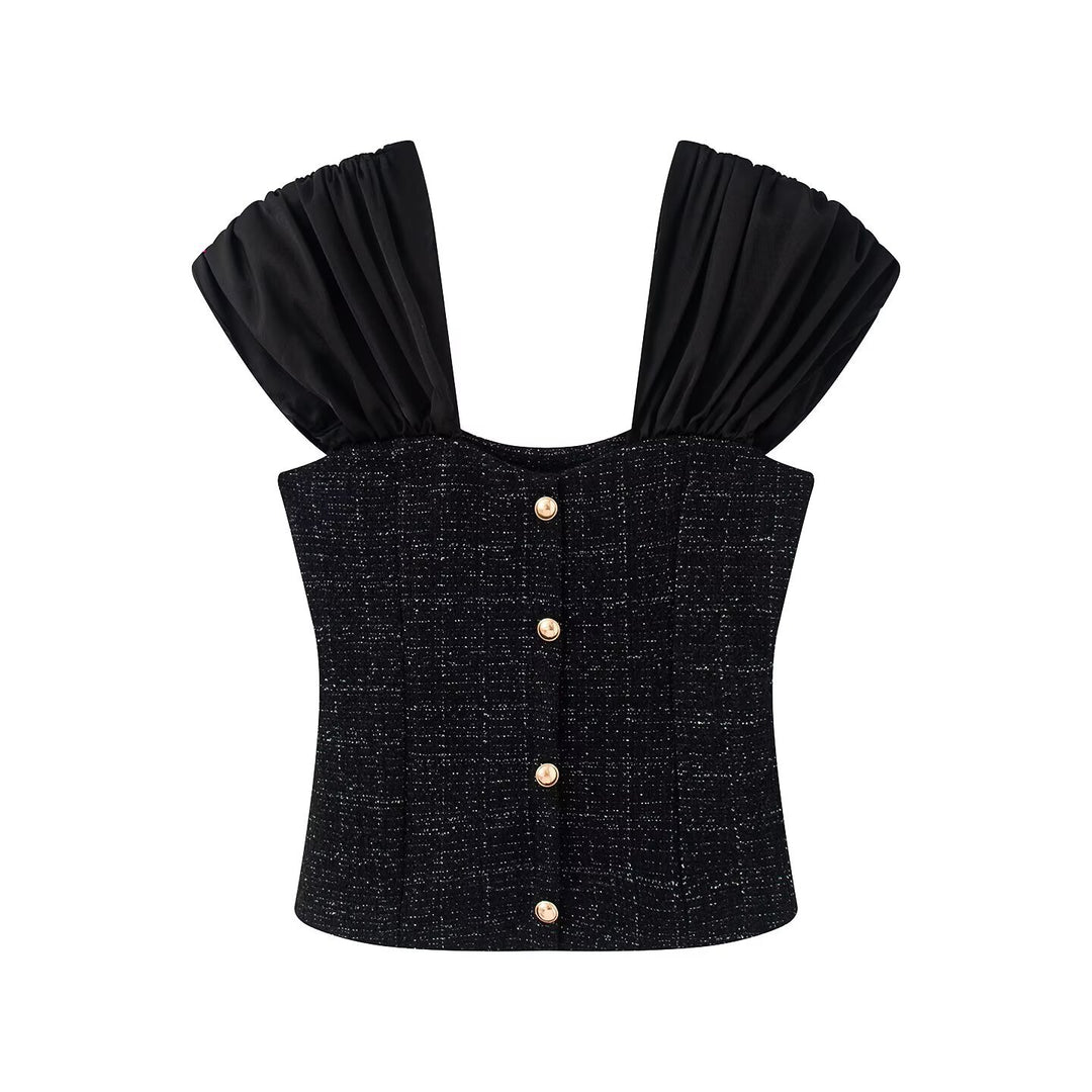 Damen Wickelbluse mit voluminösen Puffärmeln und dekorativen Knopfdetails Echo Archiv