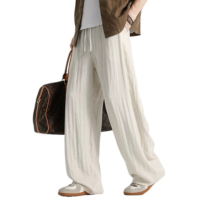 Herren Weite Leinenhose im Oversize-Stil mit Kordelzug und Seitentaschen Echoarchiv