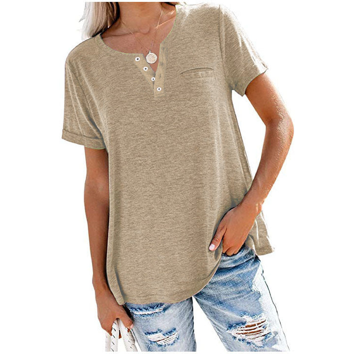 Damen hochwertiges T-Shirt mit Knopfdetail und lockerem Schnitt Echoarchiv
