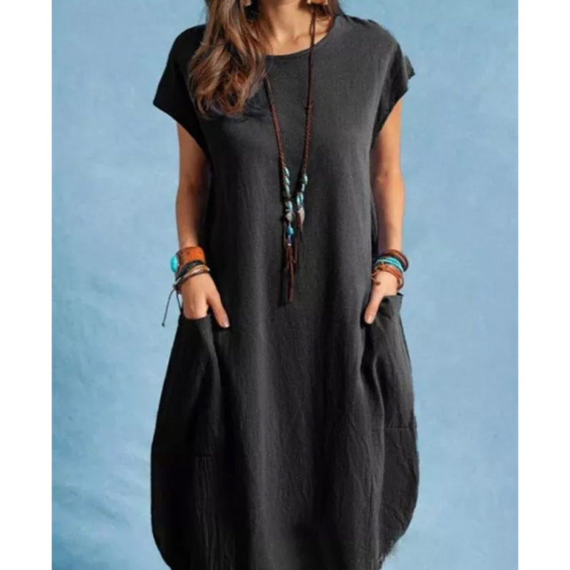 Damen lässiges Freizeitkleid mit seitlichen Taschen und Rundhalsausschnitt Echo Archiv