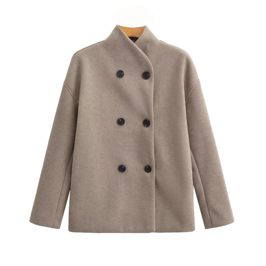 Damen Oversized Doppelreihiger Wollmantel mit Stehkragen Echo Archiv