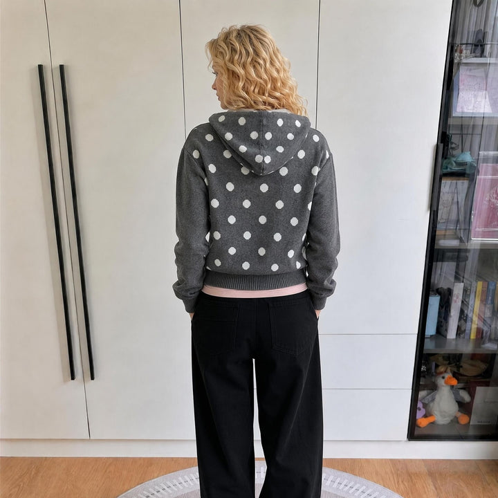 Damen Kapuzenjacke mit Reißverschluss, gewaschener Vintage-Optik & dezenter Punkte-Applikation Echoarchiv