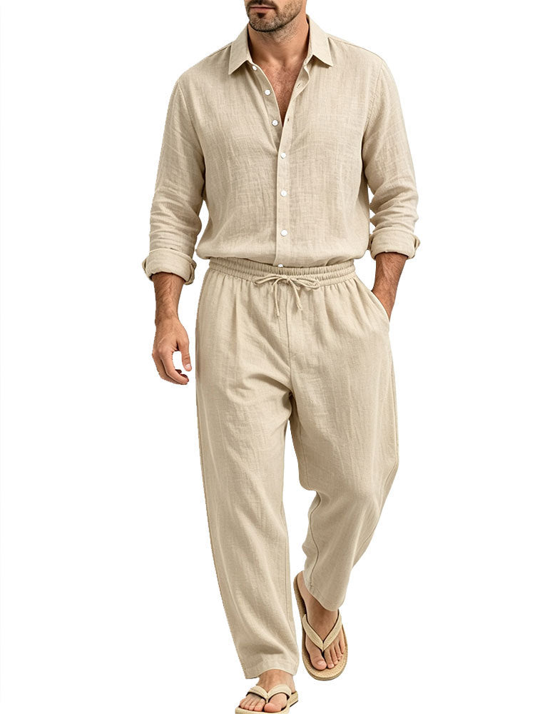 Herren Lässiges Leinen-Set Hemd und Relaxhose mit Tunnelzug Echoarchiv
