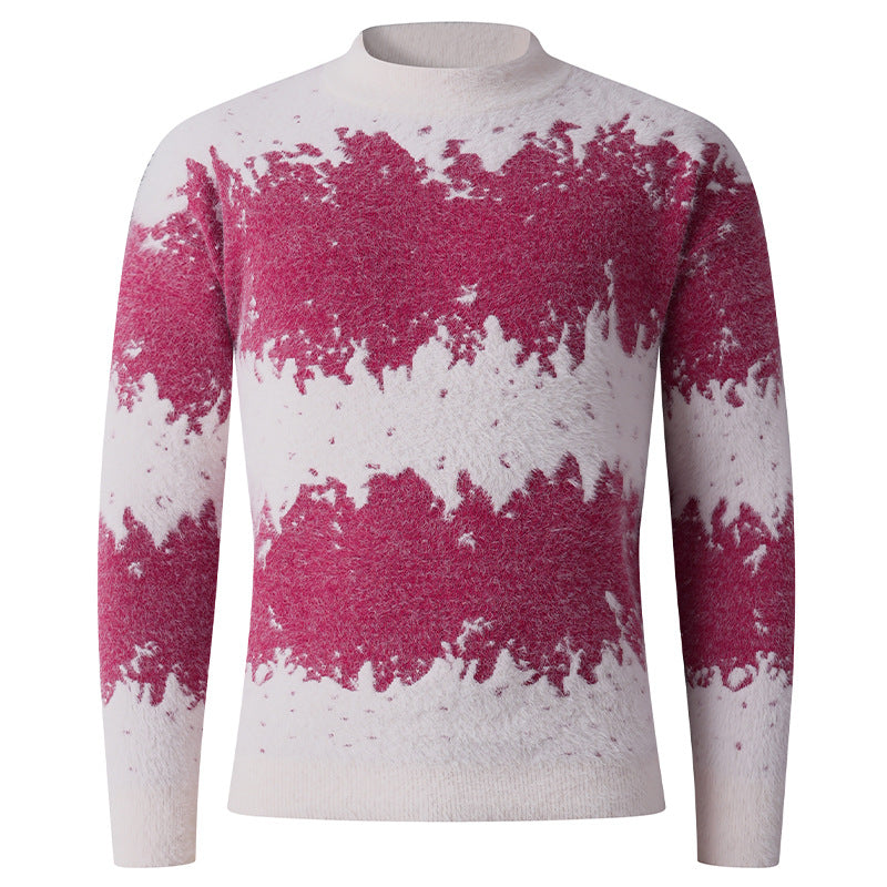 Herren Gemusterter Feinstrickpullover mit leichtem Stehkragen und Mohair‑Look Echo Archiv