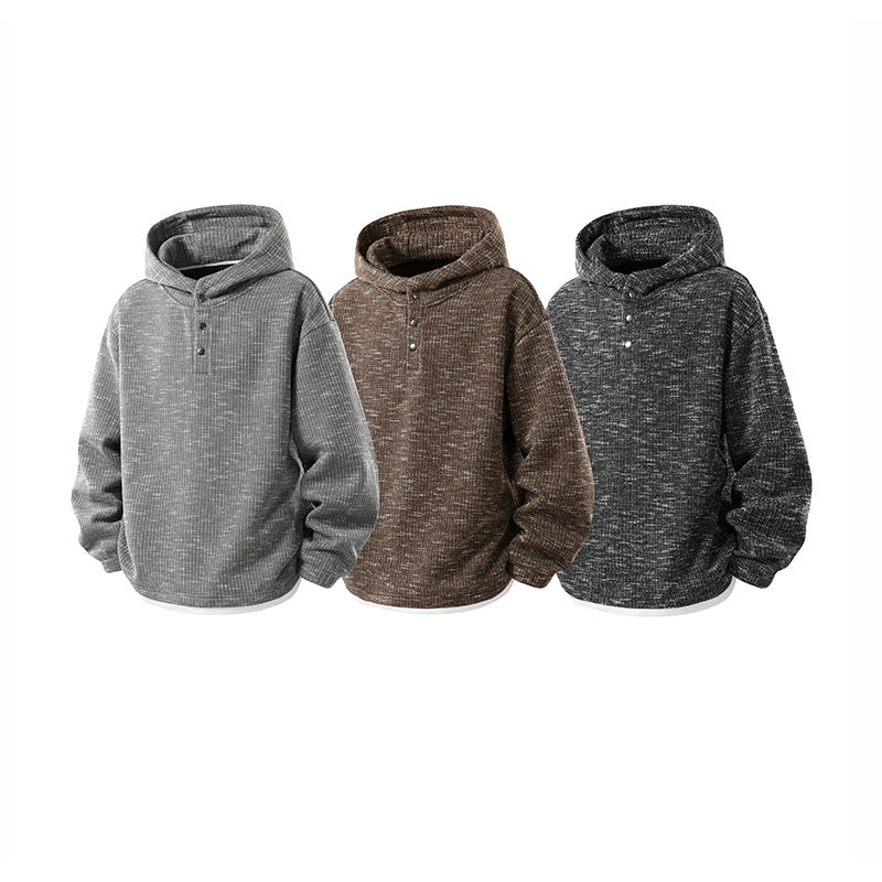 Herren Oversize Strick-Kapuzenpullover mit Druckknopf-Leiste und melierter Struktur Echo Archiv