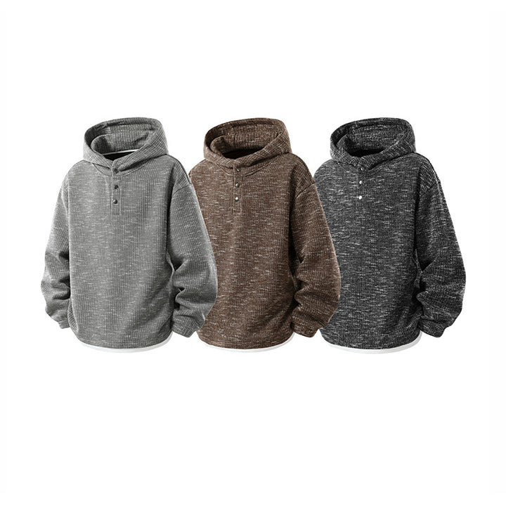 Herren Oversize Strick-Kapuzenpullover mit Druckknopf-Leiste und melierter Struktur Echo Archiv