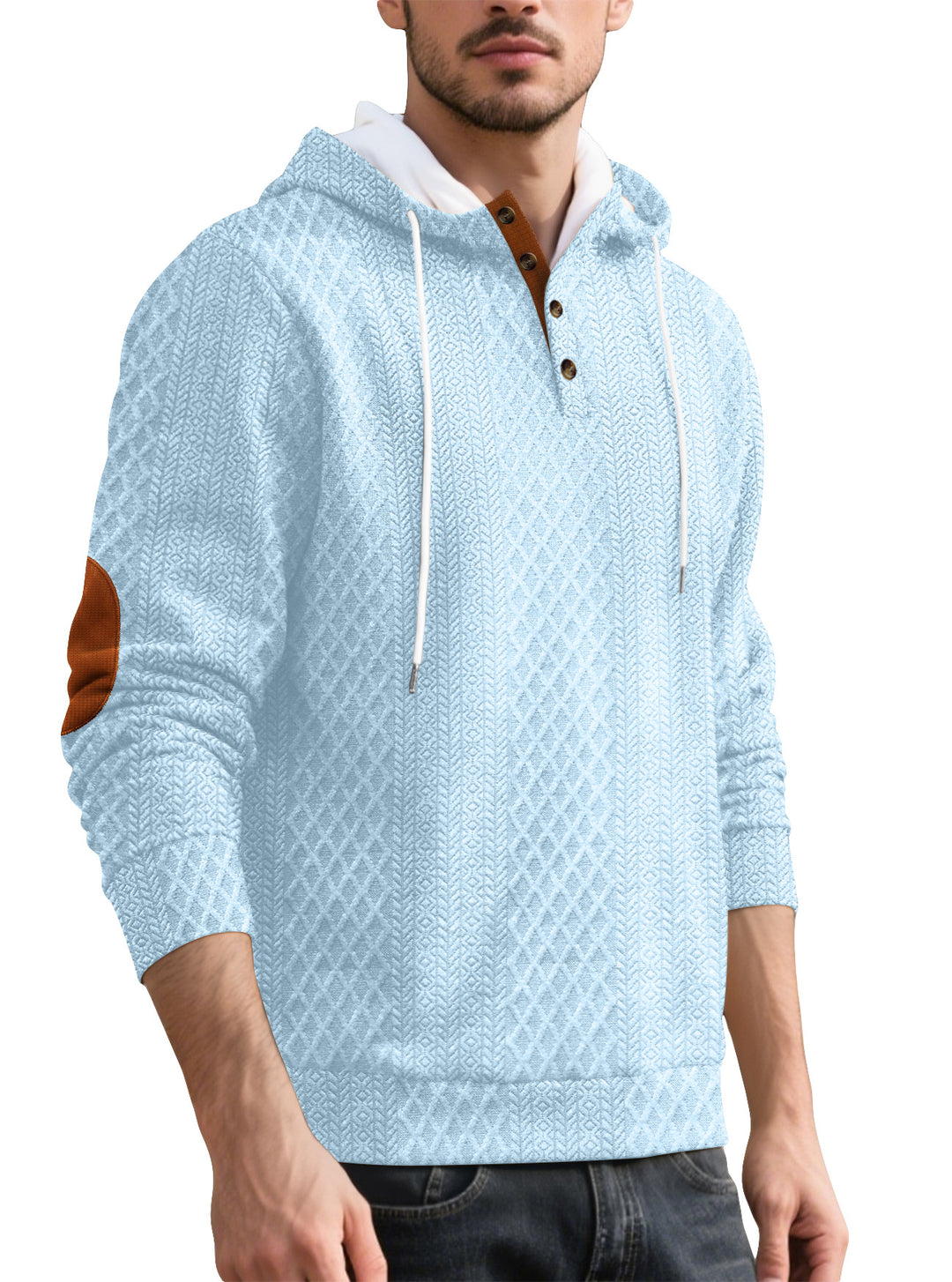 Herren nan Diamond-Struktur Kapuzenpullover mit Kurzknopfleiste, gesteppter Kapuzeninnenkante und Wildleder-Ellbogenpatch Echo Archiv