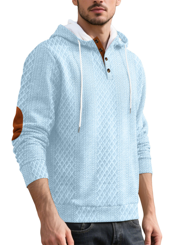 Herren nan Diamond-Struktur Kapuzenpullover mit Kurzknopfleiste, gesteppter Kapuzeninnenkante und Wildleder-Ellbogenpatch Echo Archiv