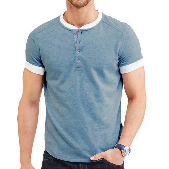 Herren T-Shirt mit Knopfleiste und kontrastierenden Ärmeln Echoarchiv