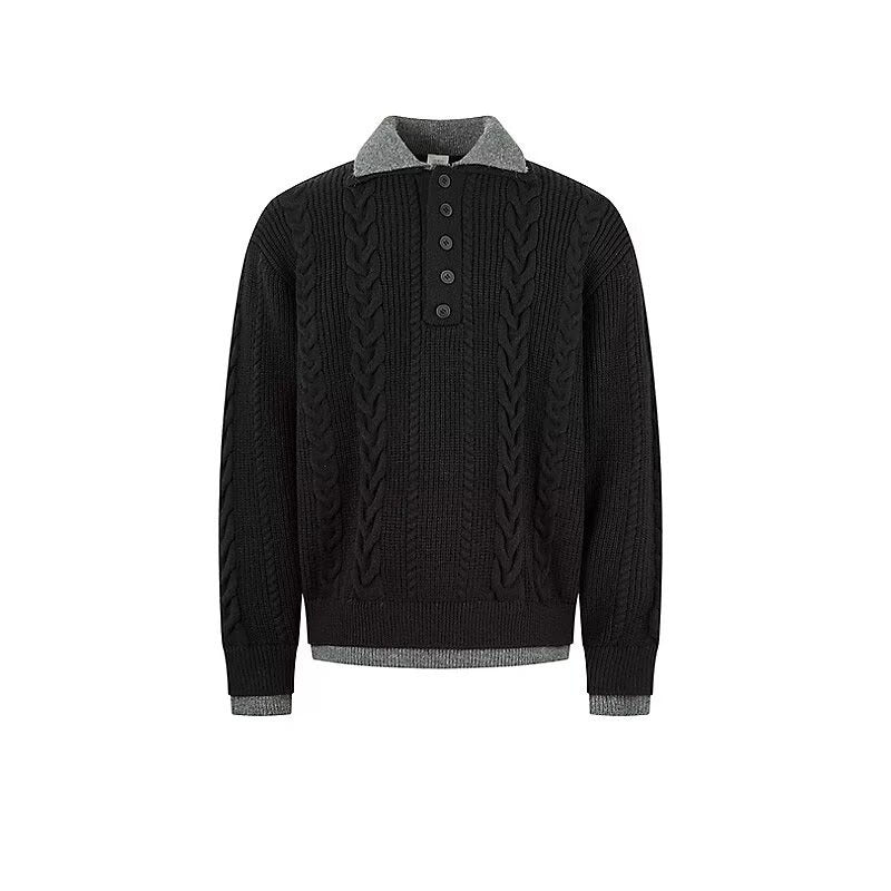 Herren Grobstrickpullover mit Stehkragen und Knopfleiste Echoarchiv