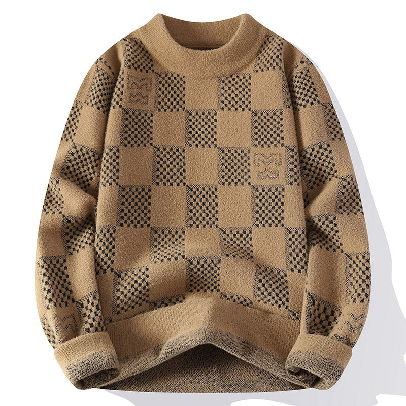 Herren nan karierter Oversize-Strickpullover mit Rundhalsausschnitt, weichem Feinstrick und strukturierter Jacquard-Musterung Echo Archiv