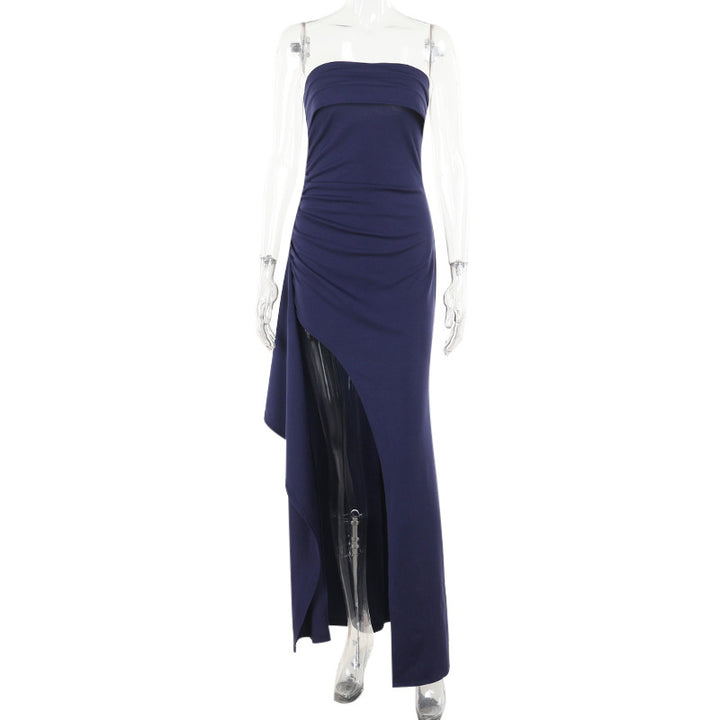 Damen elegantes Maxi-Kleid mit schulterfreiem Design und asymmetrischem Schlitz Echo Archiv