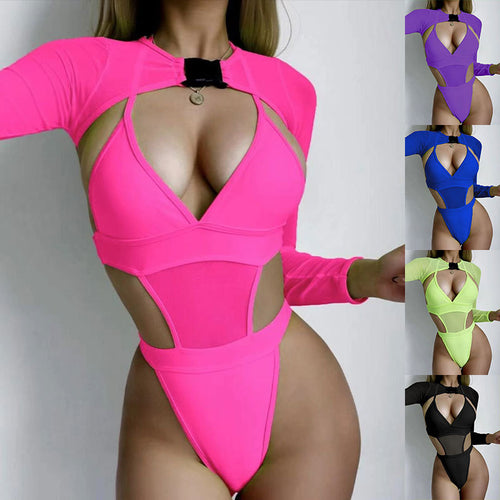 Damen Einteiler Badeanzug mit Cut-Out-Design und langem Arm Echo Archiv