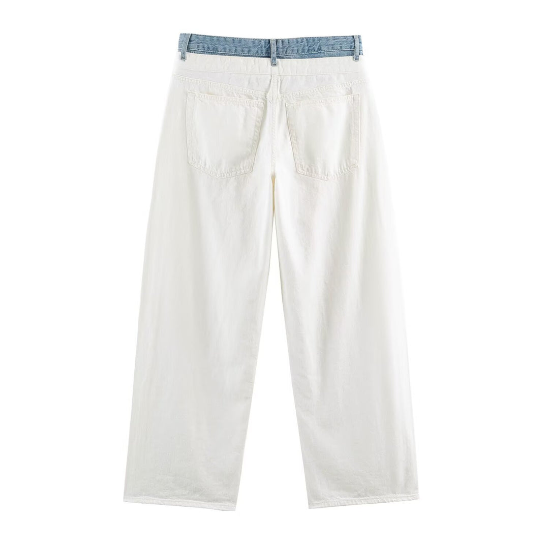 Damen Weite High‑Waist‑Jeans mit Kontrastbund und Fünf‑Taschen‑Design Echo Archiv