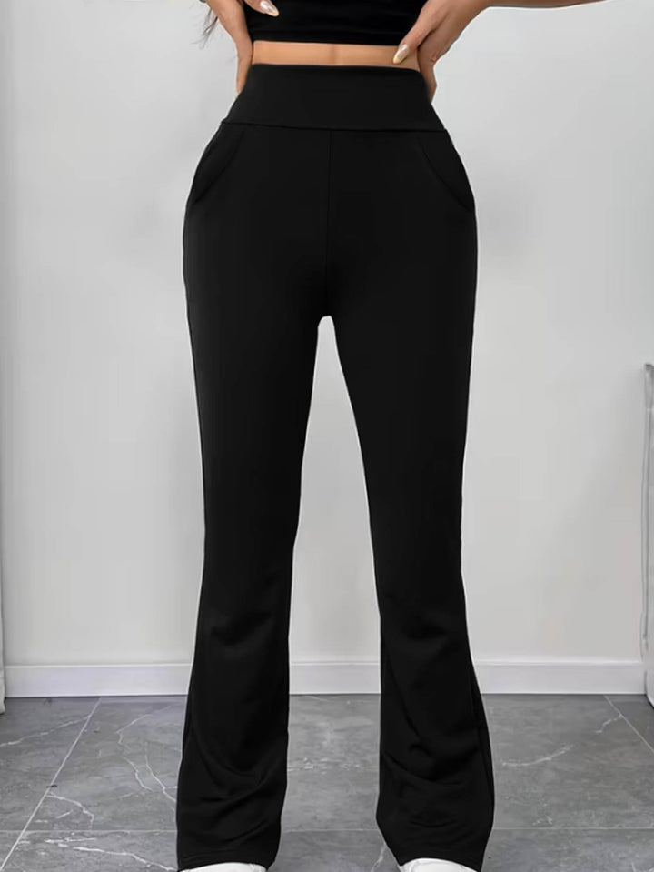 Damen Schlaghose aus Stretch‑Strick mit hohem Bund und Eingrifftaschen Echoarchiv