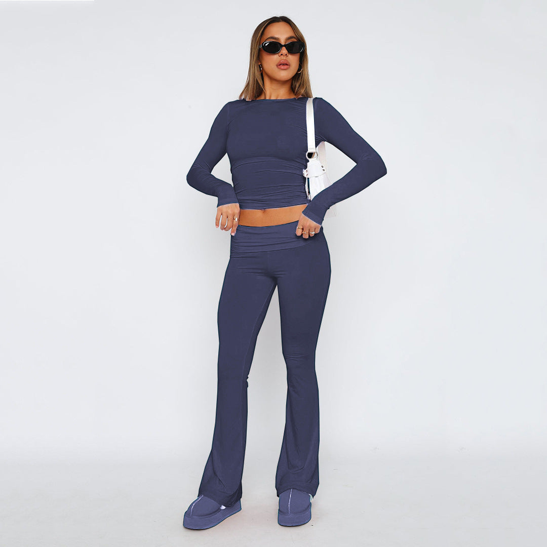 Damen Hochbund Yoga-Hose mit Wickelbund, ausgestelltem Bein und Stretchqualität – Avélisse