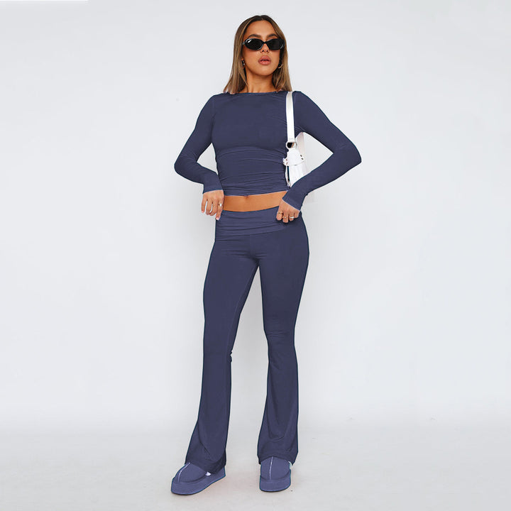 Damen Hochbund Yoga-Hose mit Wickelbund, ausgestelltem Bein und Stretchqualität – Avélisse