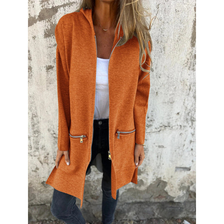 Damen Kapuzen-Longcardigan mit durchgehendem Reißverschluss und Ziertaschen Echo Archiv