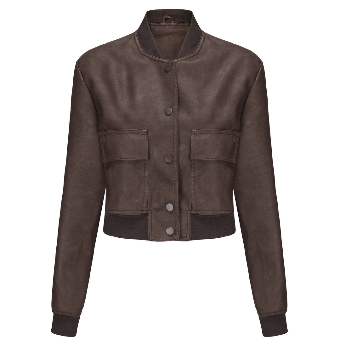Damen nan kurze Crop-Kunstlederjacke im Blousonstil mit Druckknopffront und aufgesetzten Pattentaschen Echo Archiv