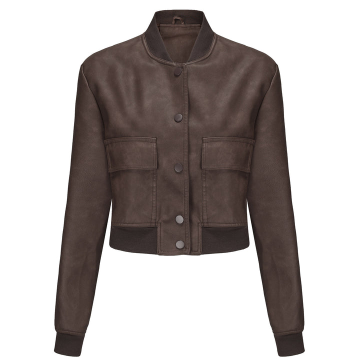 Damen nan kurze Crop-Kunstlederjacke im Blousonstil mit Druckknopffront und aufgesetzten Pattentaschen Echo Archiv