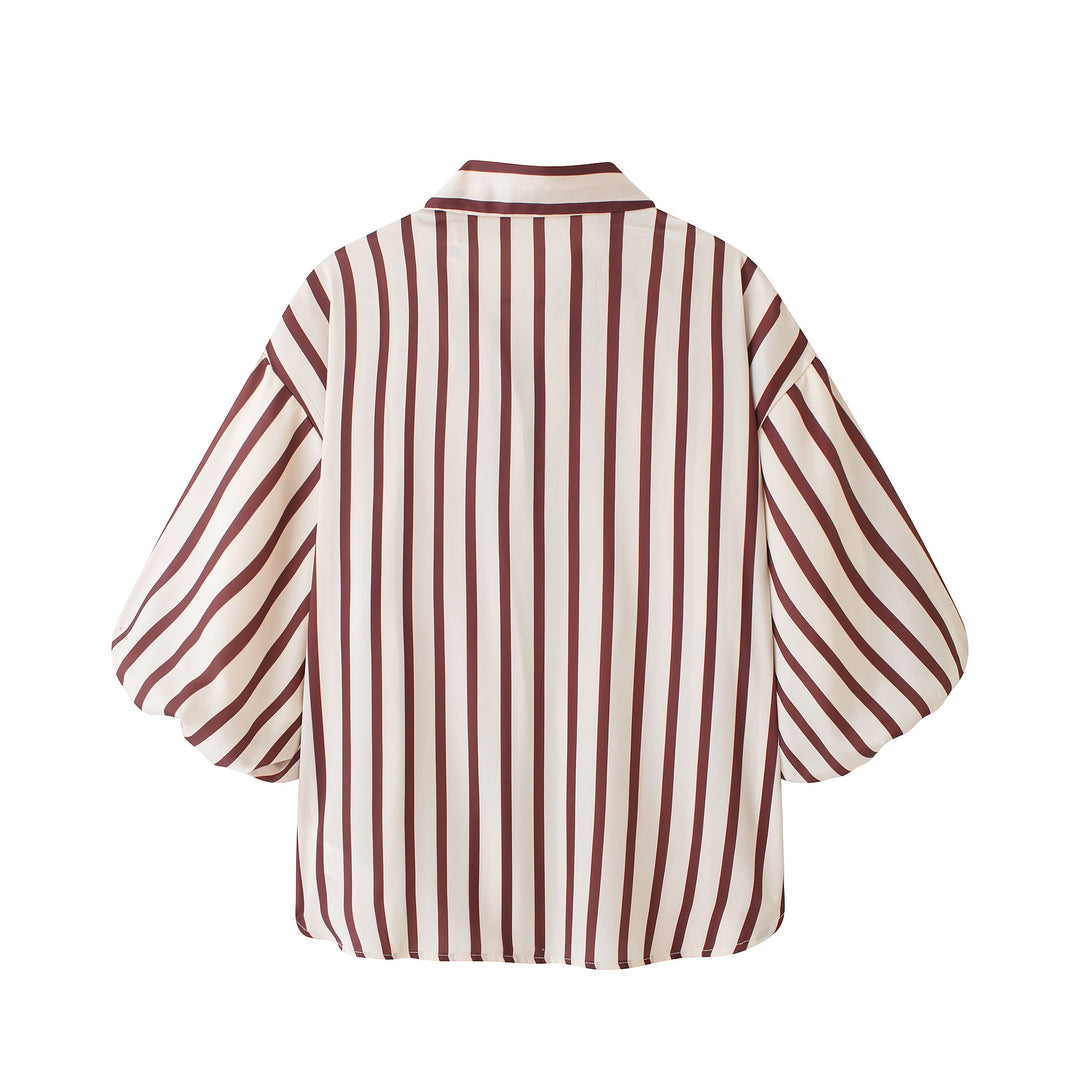 Damen Gestreifte Oversize-Bluse mit Ballonärmeln Echoarchiv
