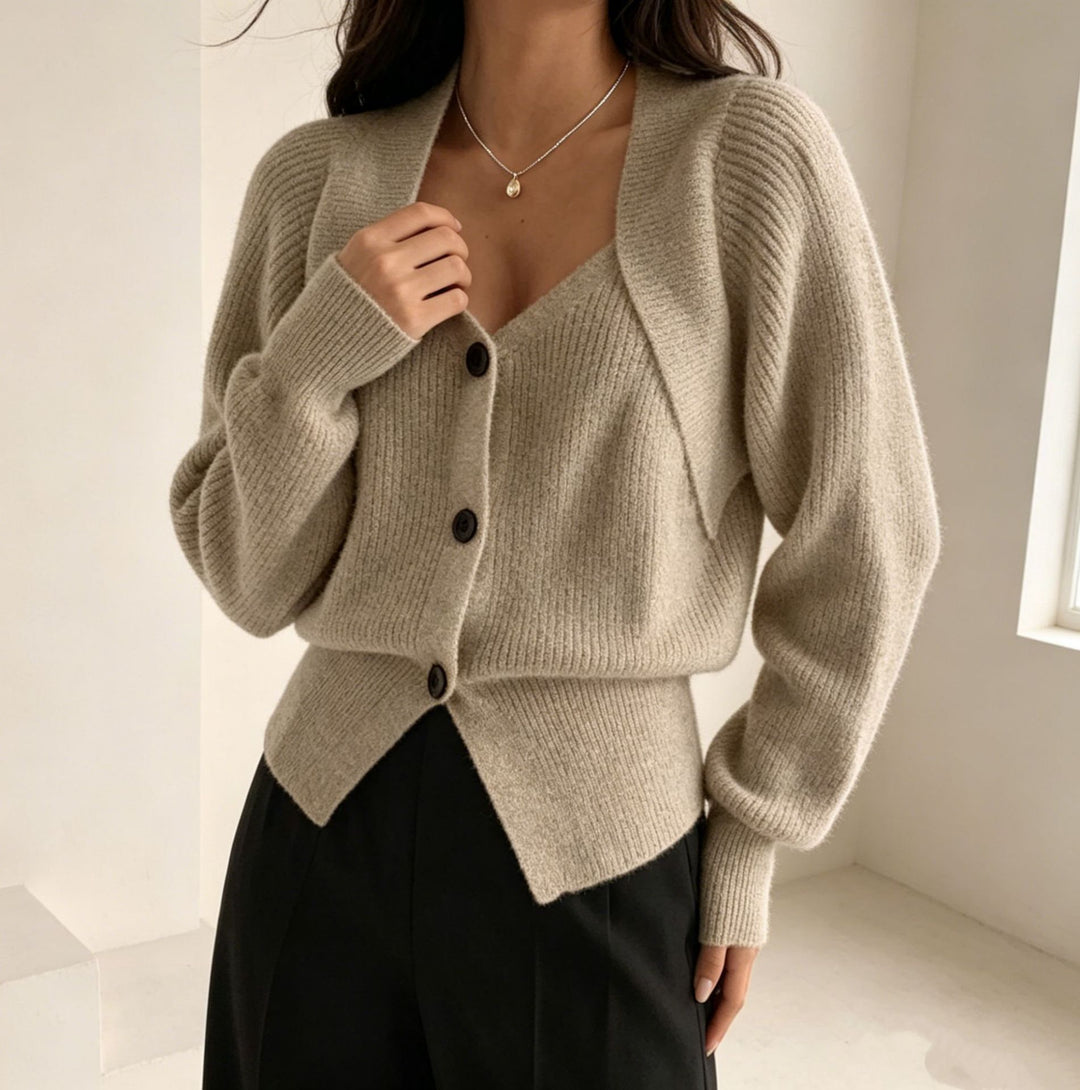 Damen Überschnittiger Feinstrick-Cardigan mit V-Ausschnitt und Knopfleiste – Veloura