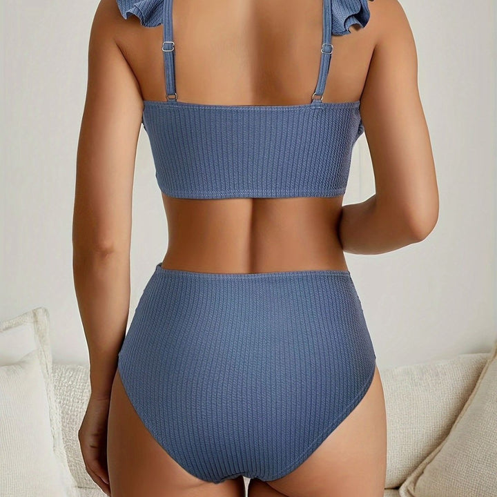 Damen Hochgeschnittenes Badeoberteil mit Rüschendetails und passendem Bikini-Unterteil Echo Archiv