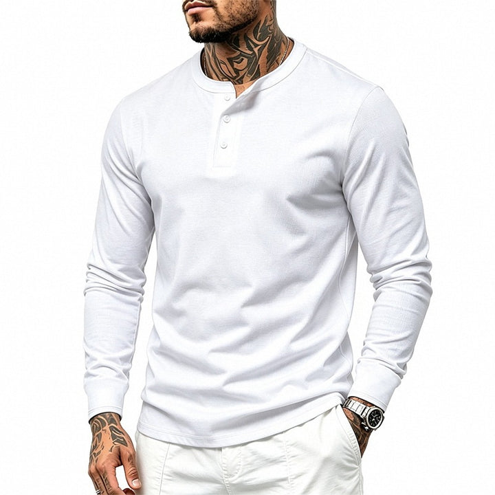 Herren Slim-Fit Thermo-Longsleeve mit 3-Knopf-Henley-Ausschnitt Echoarchiv