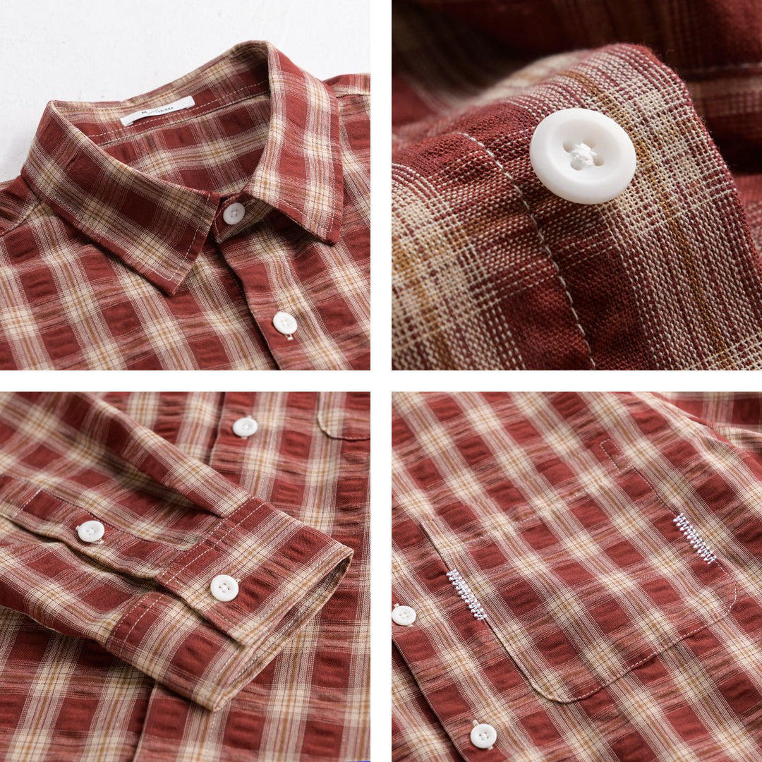 Herren Leichtes kariertes Baumwoll-Overshirt mit Soft-Crinkle‑Struktur, Brusttasche und Relaxed‑Fit Echoarchiv