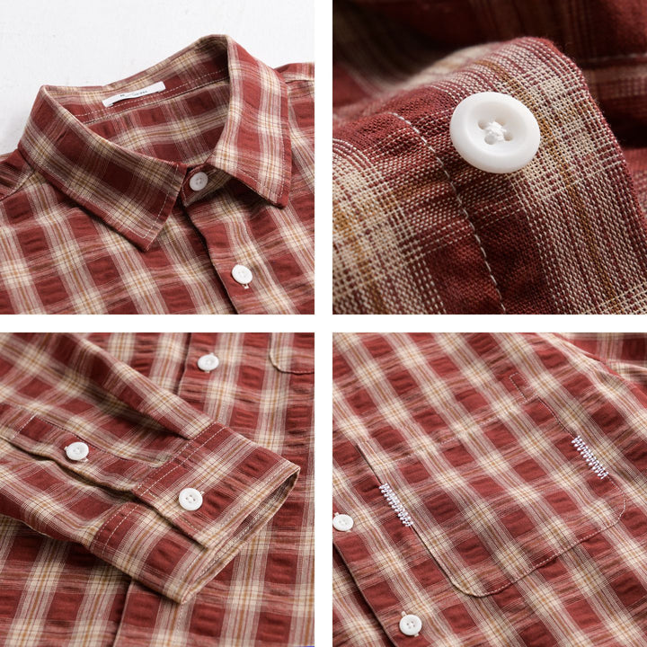 Herren Leichtes kariertes Baumwoll-Overshirt mit Soft-Crinkle‑Struktur, Brusttasche und Relaxed‑Fit Echoarchiv