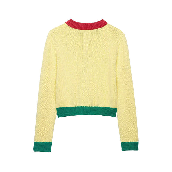 Damen Kurze Strickjacke mit Kontrastblende und Zierbrusttaschen Echo Archiv