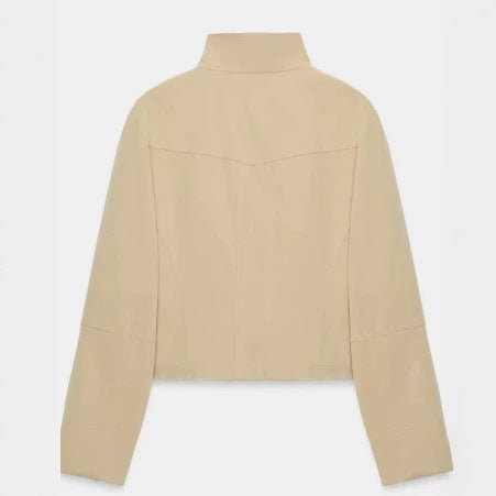 Damen Cropped doppeltreihige Kurzjacke mit Funnel‑Stehkragen und Pattentaschen Echo Archiv