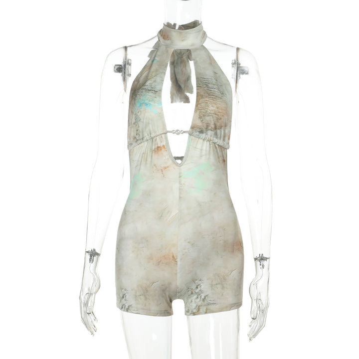 Damen eleganter Halter-Jumpsuit mit tiefem V-Ausschnitt und verspieltem Rüschendetail Echo Archiv