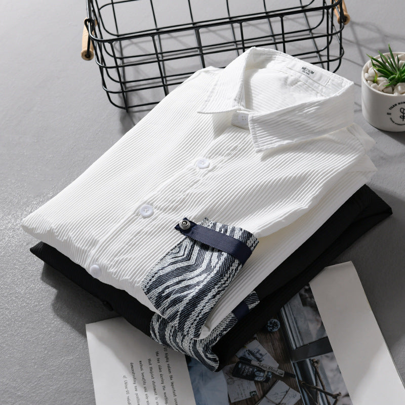 Herren Leichtes Langarm-Hemd im Layering-Look mit fein strukturierter Webung und gemusterter Brusttasche Echoarchiv