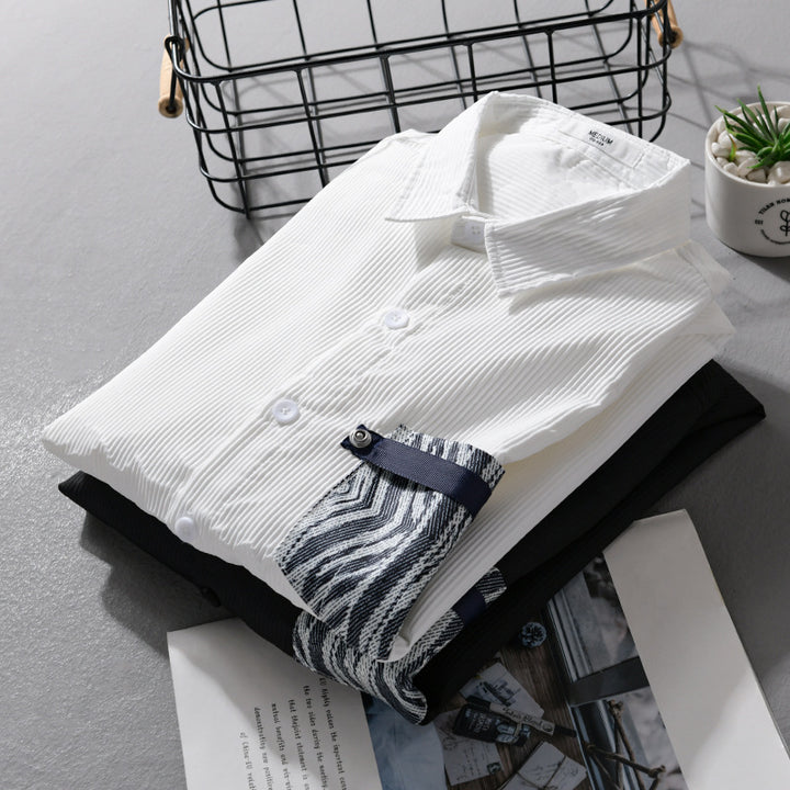 Herren Leichtes Langarm-Hemd im Layering-Look mit fein strukturierter Webung und gemusterter Brusttasche Echoarchiv