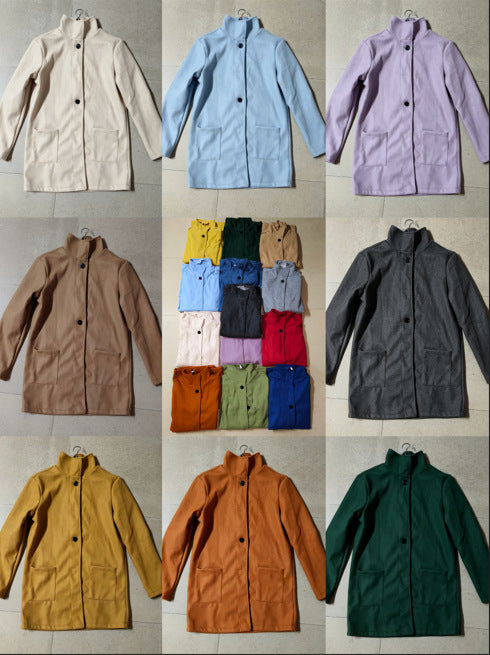 Unisex nan leichter Übergangs-Mantel mit Stehkragen, verdeckter Knopfleiste und aufgesetzten Taschen Echo Archiv