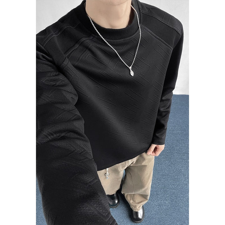 Herren Strukturiertes Langarmshirt mit Stehkragen und geometrischem Reliefmuster Echo Archiv