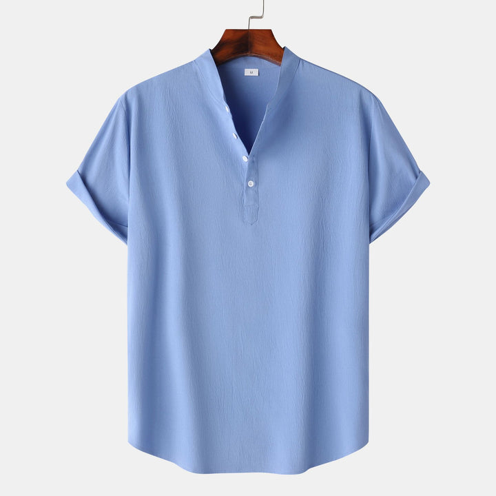 Herren Kurzarmhemd mit modernem Henley-Design und funktionalen Knöpfen Echoarchiv