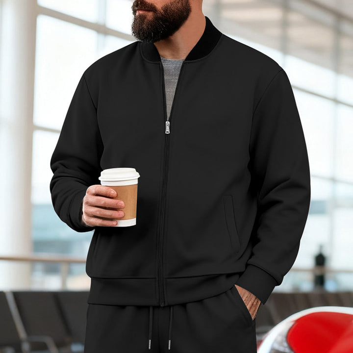 Herren nan urbane Sweat-Trackjacke mit Stehkragen verdecktem Reißverschluss elastischen Rippbündchen und Eingrifftaschen Echo Archiv