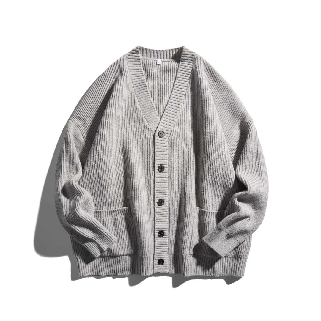 Damen Oversize Rippenstrick-Cardigan mit V‑Ausschnitt und aufgesetzten Taschen Echoarchiv