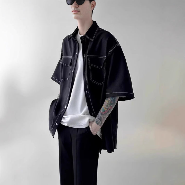 Herren Modisches Oversized Kurzarm-Hemd Echoarchiv