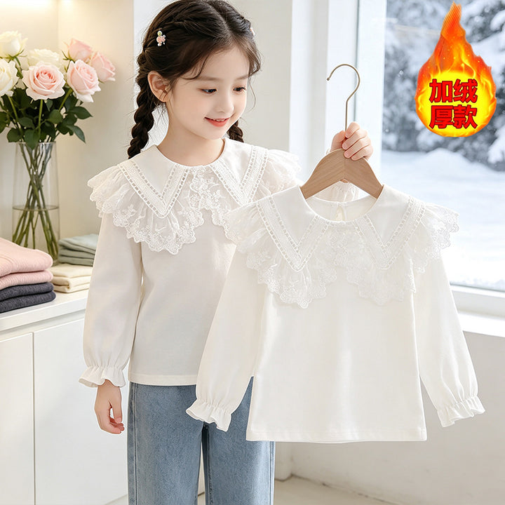 Mädchen Bluse mit romantischem Rüschenkragen und edlen Stickereien Echo Archiv