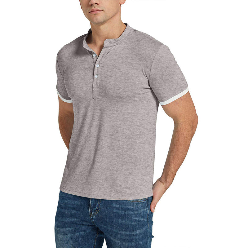 Herren Kurzarm-Henley-Shirt mit modischem Stehkragen und kontrastierenden Akzenten Echoarchiv