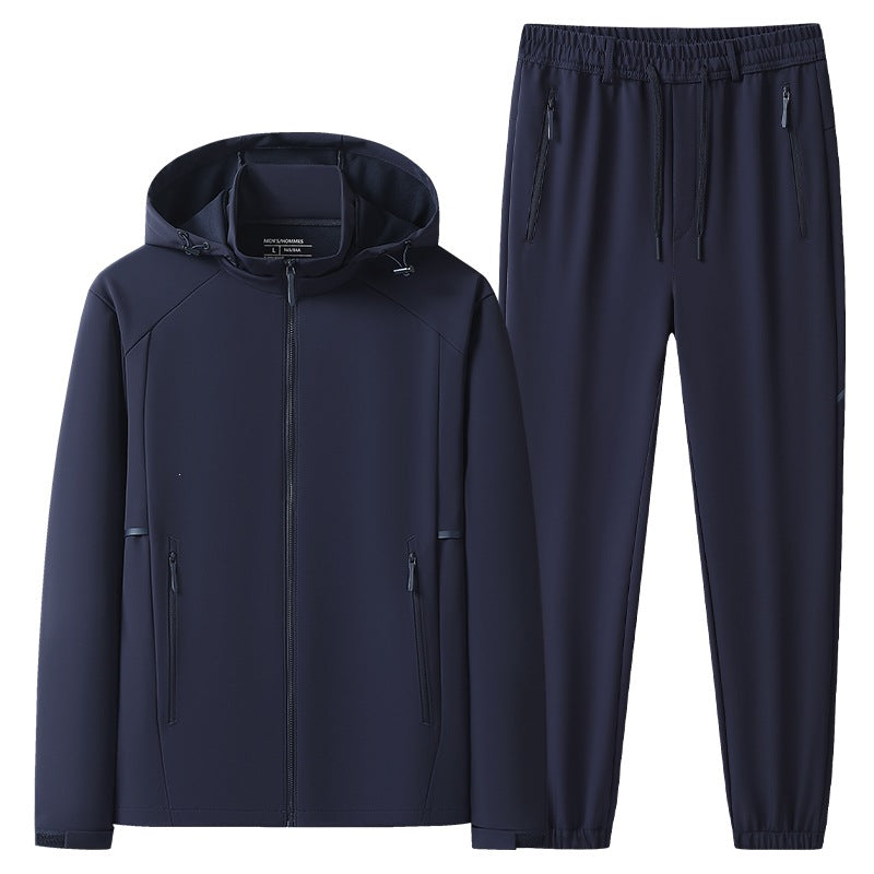 Herren Wetterfester Softshell-Trainingsanzug mit Kapuzen‑Zipjacke, Reißverschluss‑Taschen & konischer Jogginghose Echoarchiv