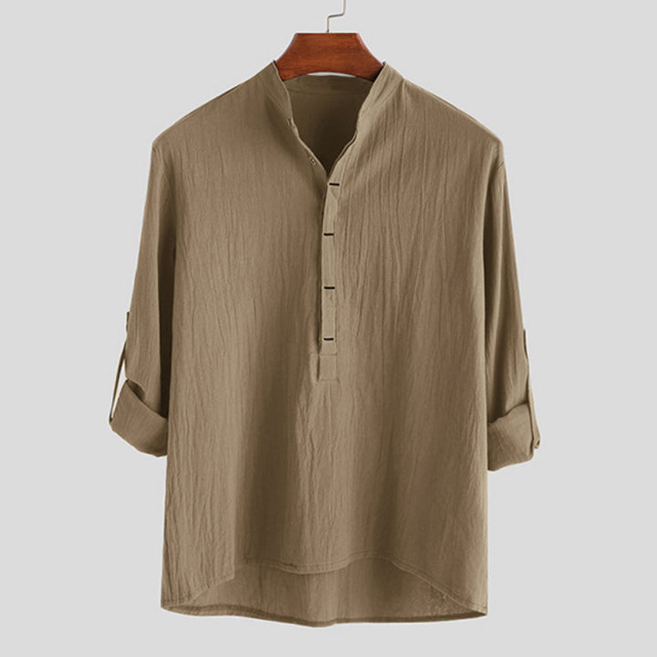 Herren Langarm-Henley-Hemd mit feinen Knopfdetails und lässigem Schnitt Echoarchiv