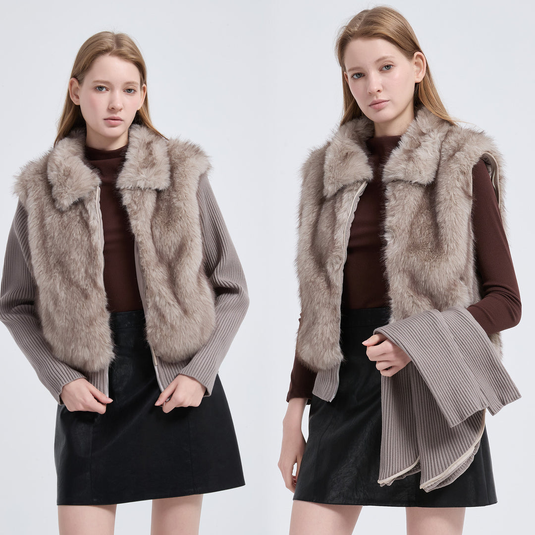 Damen Hybridjacke mit Kunstfell‑Front und gerippten Strickärmeln Echo Archiv