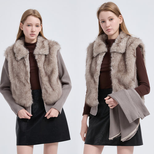 Damen Hybridjacke mit Kunstfell‑Front und gerippten Strickärmeln Echo Archiv
