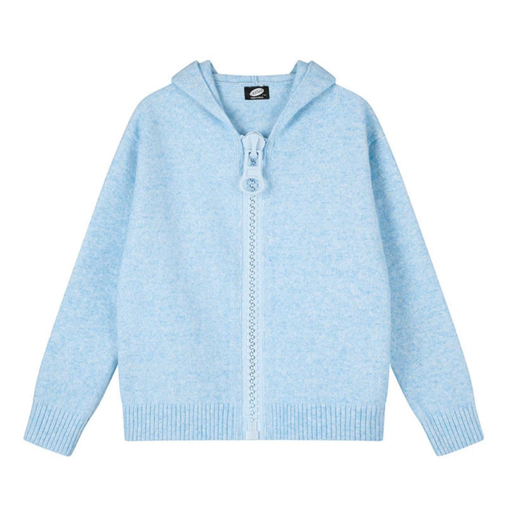 Damen Kapuzen-Strickjacke mit übergroßem Reißverschluss und softem Mohair-Mix Echoarchiv