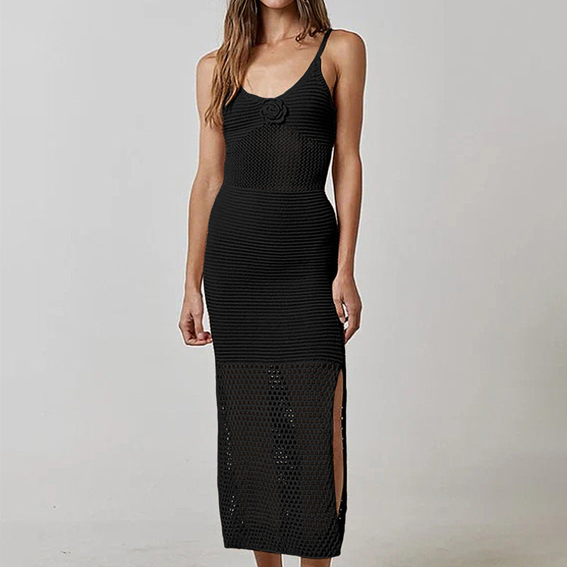 Damen Häkel-Strandkleid mit durchbrochenem Design und tiefem Schlitz Echo Archiv