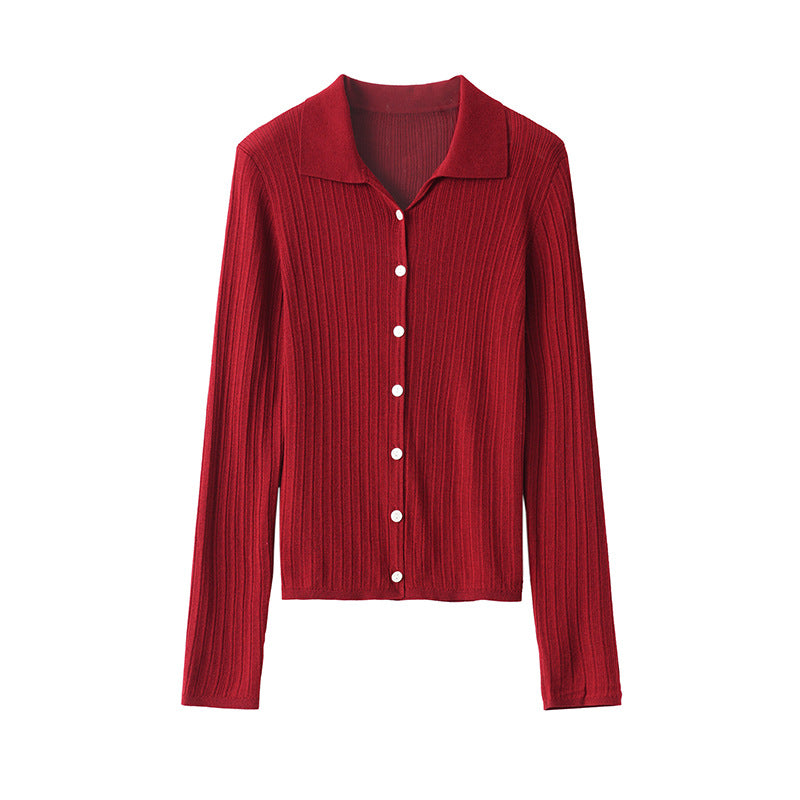 Damen Feinstrick-Cardigan mit Rippenstruktur, Knopfleiste und Polokragen Echo Archiv